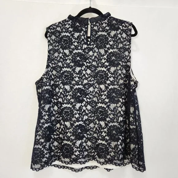 THE LIMITED Plus Sleeveless Ruffle Lace Top Size 2X Black/White Color LIKE NEW! - Picture 4 of 16